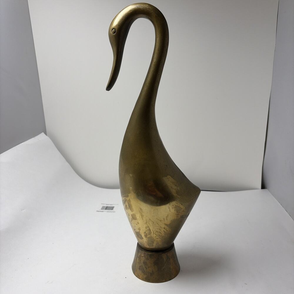 Vintage Brass Swan Figurine Large Mid Century Sculpture Statue 17” Heavy Art